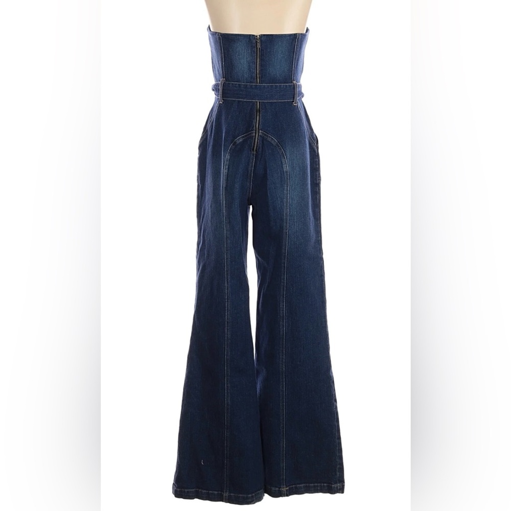 Alice + Olivia Blue Denim Strapless Overalls - Picture 5 of 7